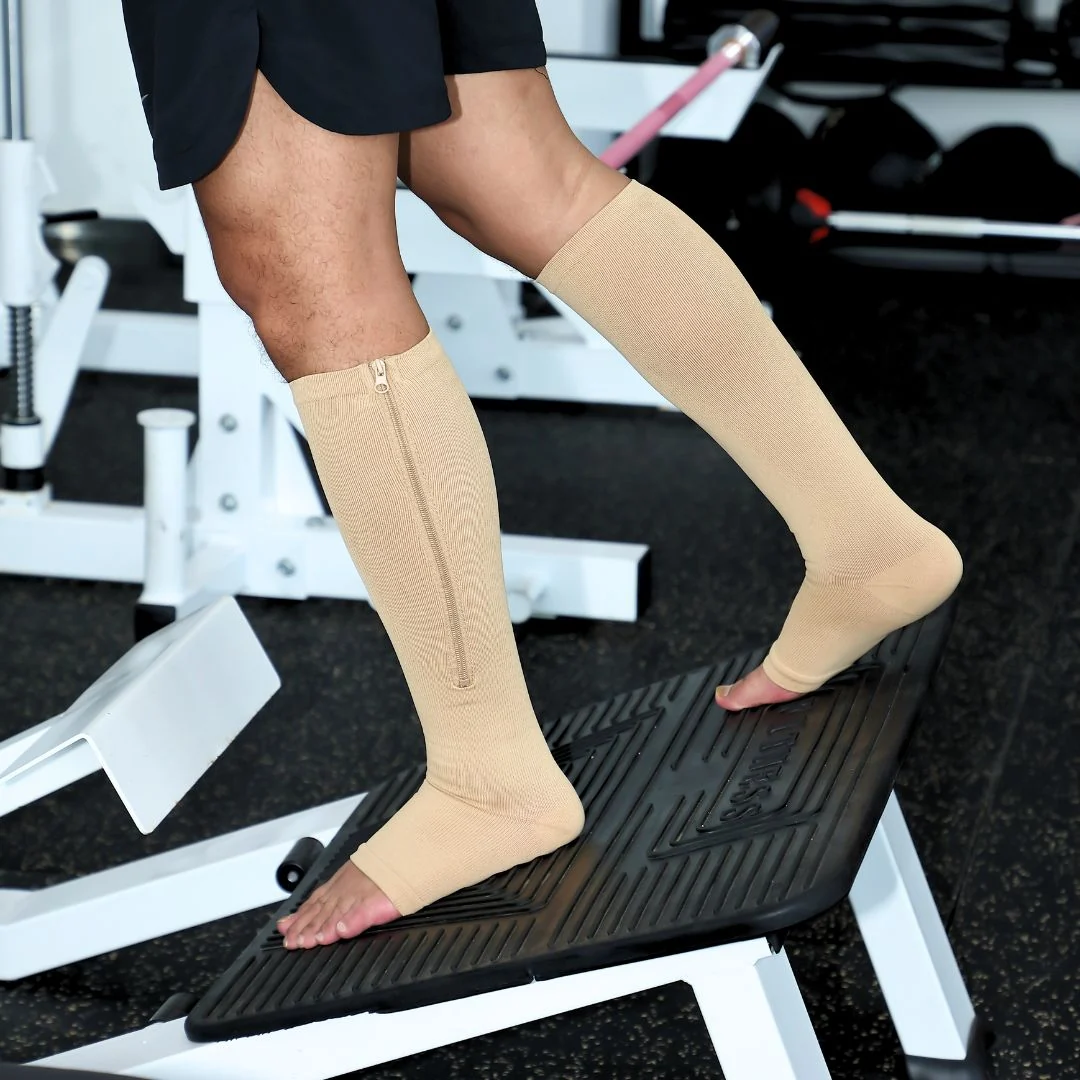 Zipper Toeless Compression Socks - Beige - Image 4